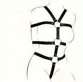 SM leather strap-on tights, exposed breasts, training erotic women